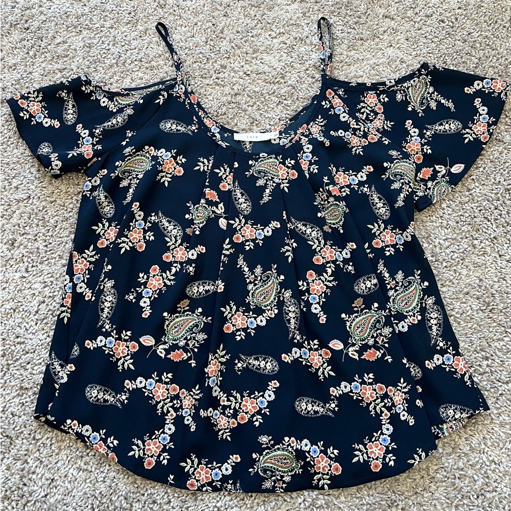 Lush Blue Cold Shoulder Top